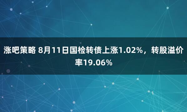 涨吧策略 8月11日国检转债上涨1.02%，转股溢价率19.06%